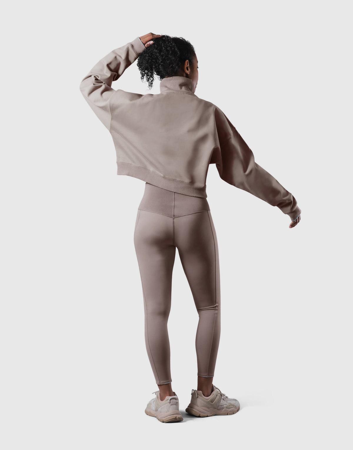 High Neck Cropped Sweat Shirt - Light Brown