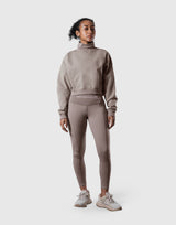 High Neck Cropped Sweat Shirt - Light Brown