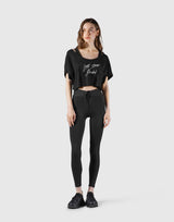 Loose Fit Stretch Message T-Shirt - Black