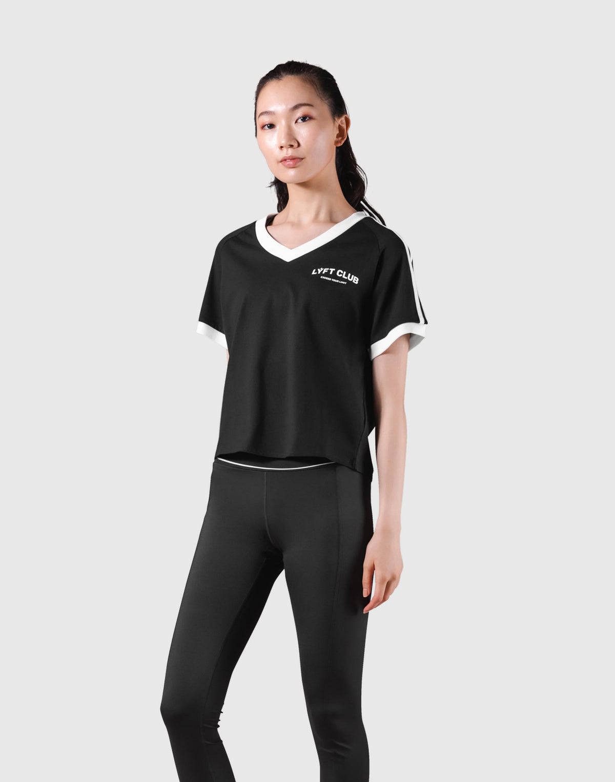 2Line V Neck T-Shirt - Black