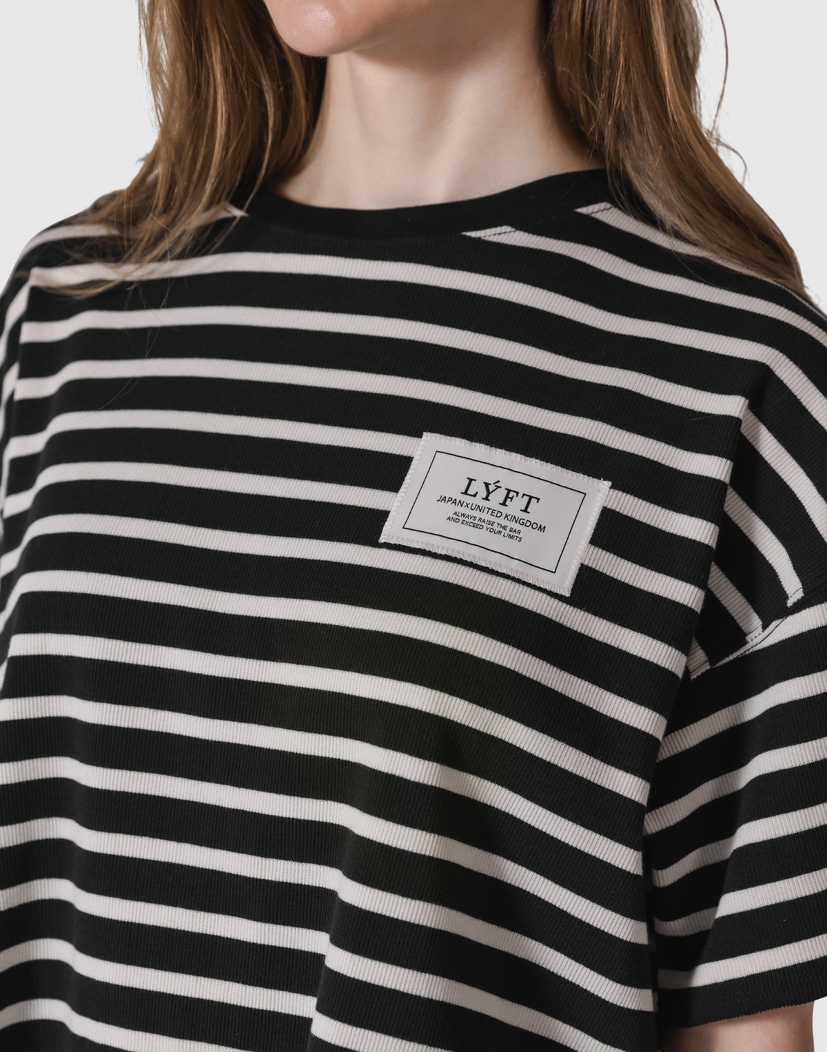 Woven Stripe Wide T-Shirt - Black