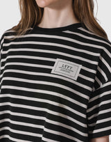 Woven Stripe Wide T-Shirt - Black