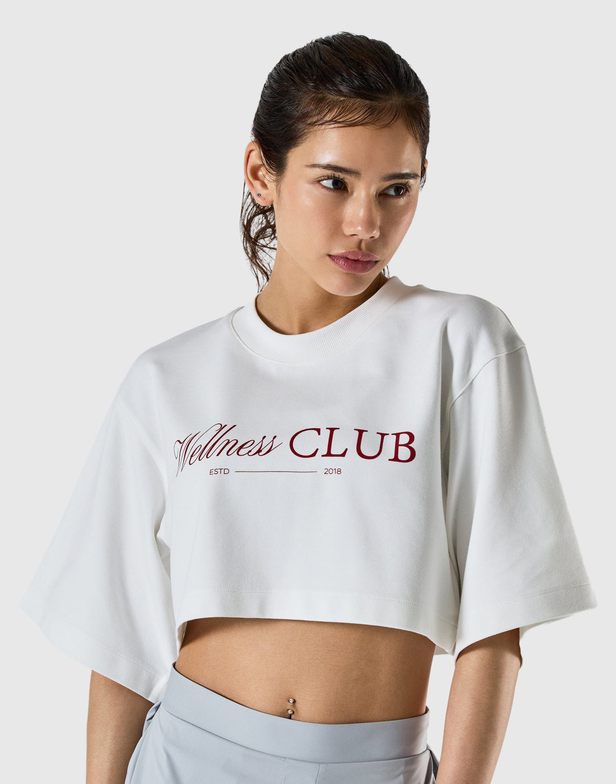 Wellness Club Logo Cropped T-Shirt - White
