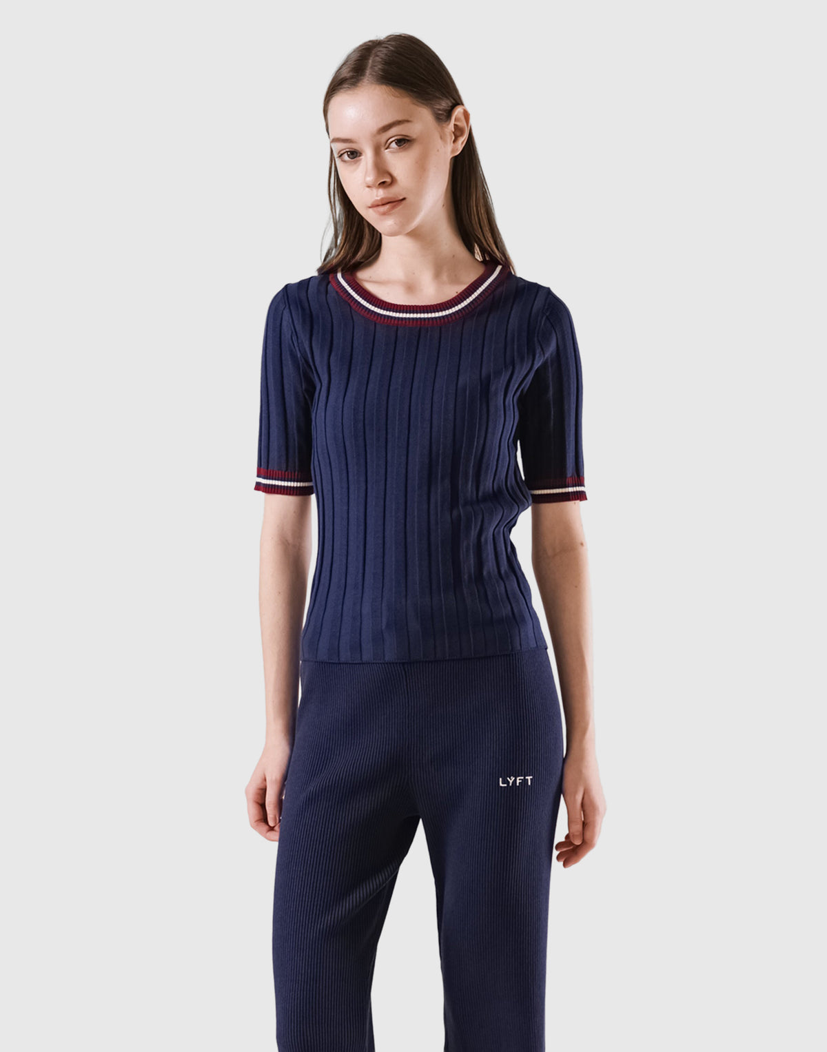Tricolor Knit T-Shirt - Navy