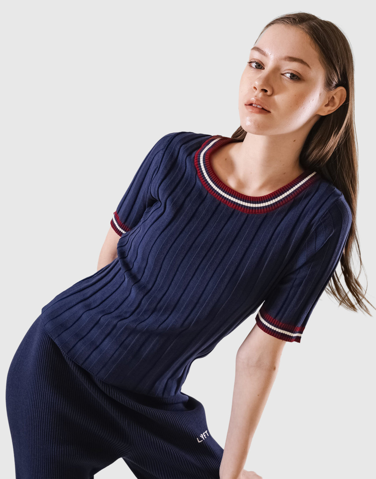 Tricolor Knit T-Shirt - Navy
