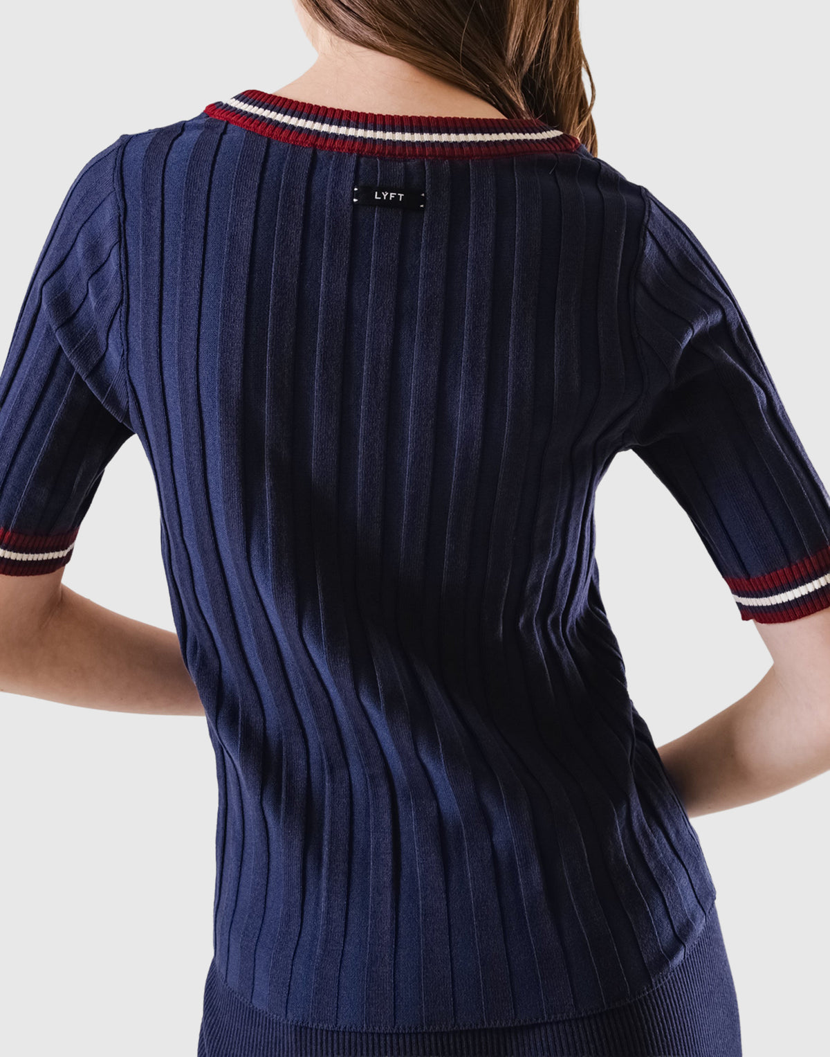 Tricolor Knit T-Shirt - Navy