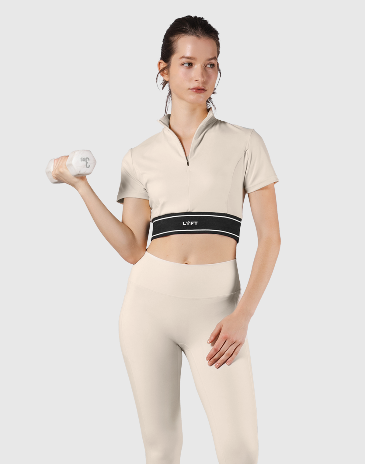 Half Zip Nylon T-Shirt - Ivory