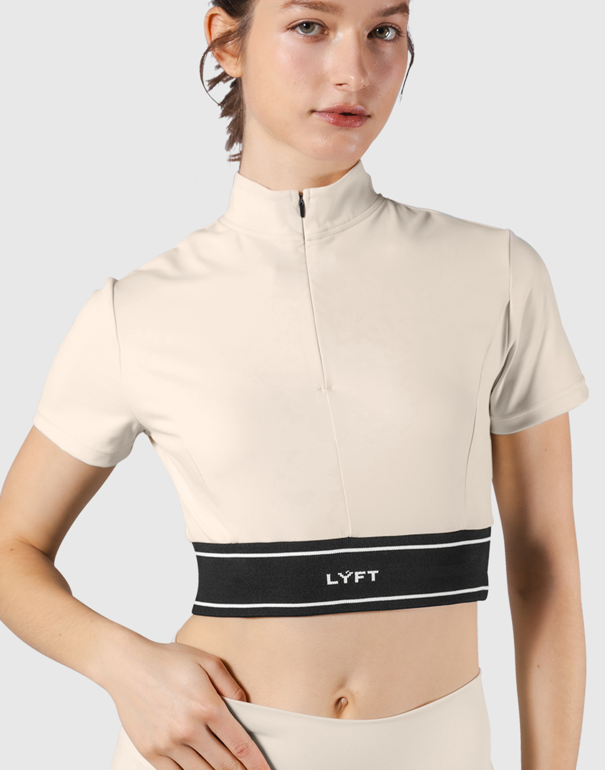 Half Zip Nylon T-Shirt - Ivory