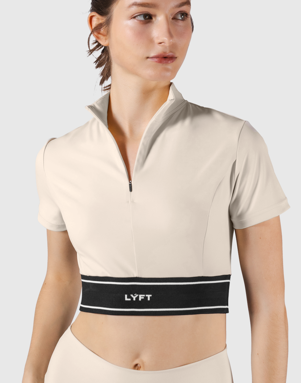 Half Zip Nylon T-Shirt - Ivory