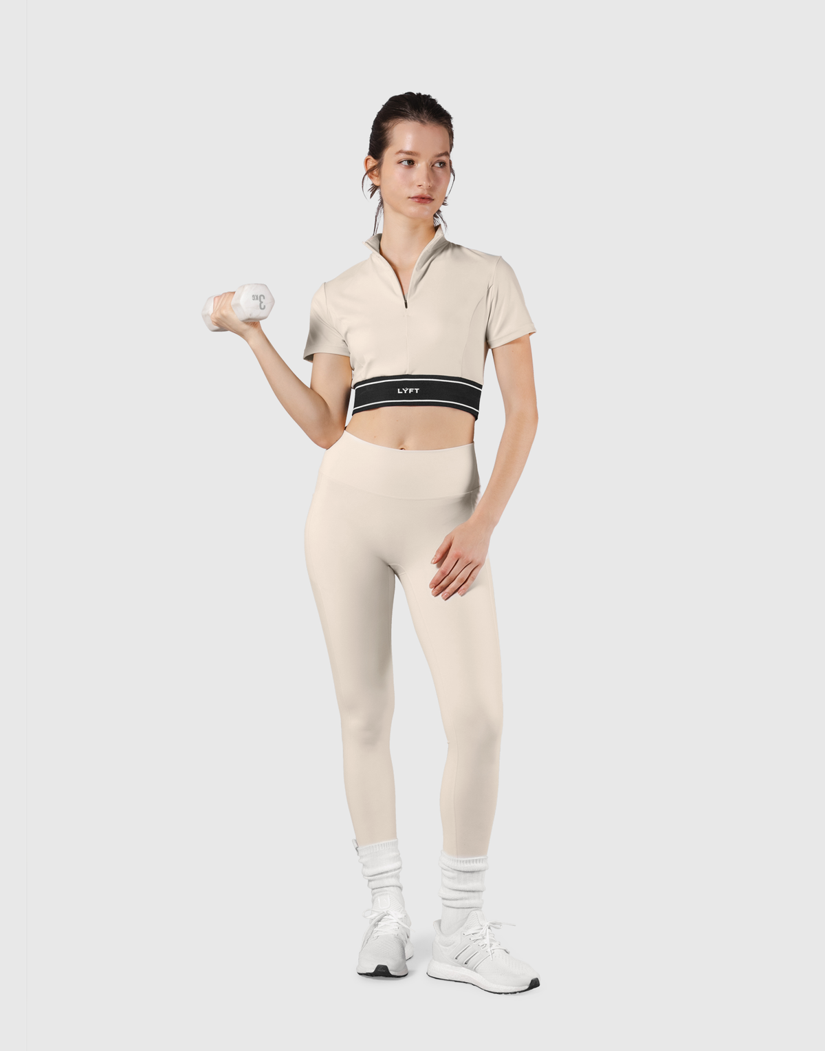 Half Zip Nylon T-Shirt - Ivory