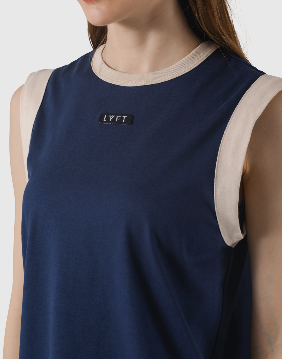 Bicolor Knit Patch Tanktop - Navy