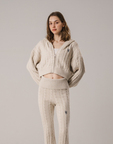 Cropped Cable Knit Hoodie - Ivory