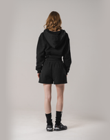 Front-Cut Cropped Hoodie - Black