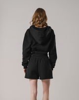 Front-Cut Cropped Hoodie - Black