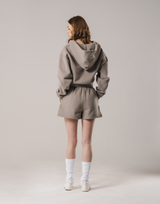 Front-Cut Cropped Hoodie - Beige