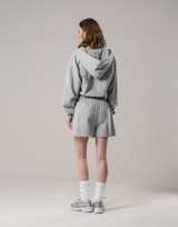 Front-Cut Cropped Hoodie - Grey