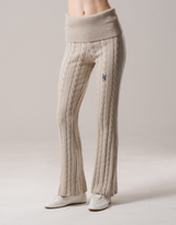 Cable Knit Flared Pants - Ivory