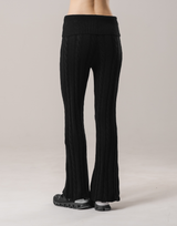 Cable Knit Flared Pants - Black