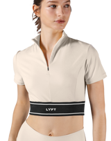 Half Zip Nylon T-Shirt - Ivory
