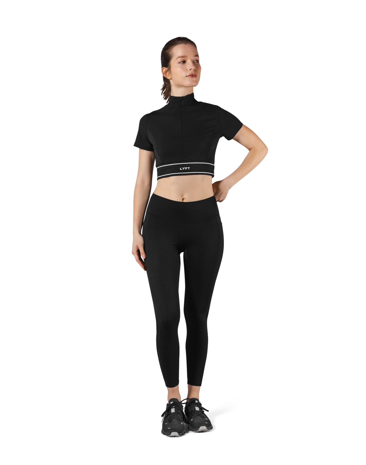 Half Zip Nylon T-Shirt - Black