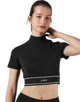 Half Zip Nylon T-Shirt - Black