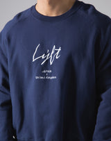 Script Logo 2Way Stretch Oversize Crewneck - Navy