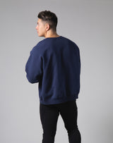 Script Logo 2Way Stretch Oversize Crewneck - Navy