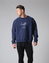 Script Logo 2Way Stretch Oversize Crewneck - Navy