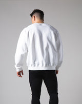 Script Logo 2Way Stretch Oversize Crewneck - White