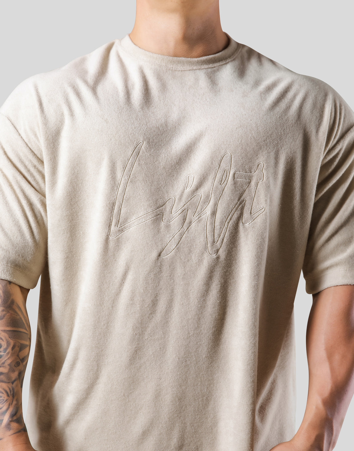 Script Logo Pile Big T-Shirt - Beige