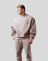 Old English Extra Wide Crewneck Sweat - Beige