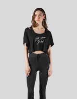 Loose Fit Stretch Message T-Shirt - Black