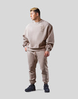 Old English Extra Wide Crewneck Sweat - Beige