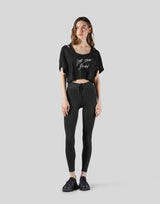 Loose Fit Stretch Message T-Shirt - Black