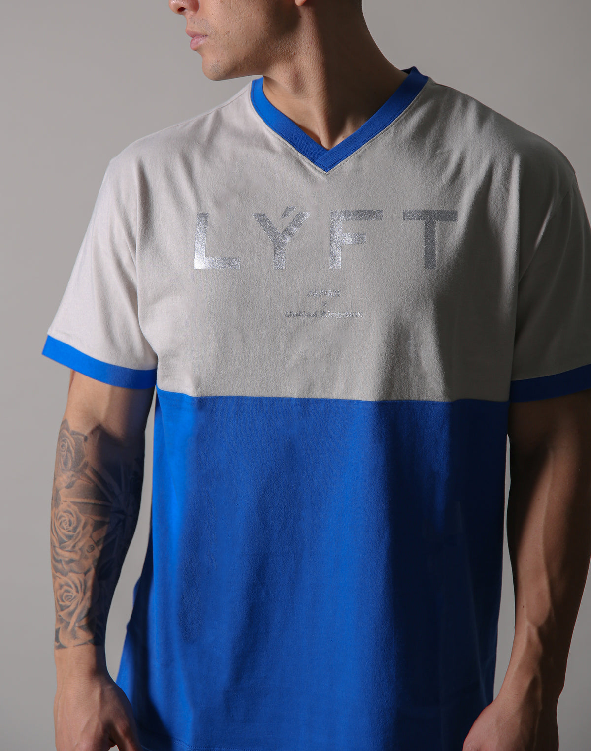 BORN TO LÝFT V Neck Big T-SHIRT - Blue
