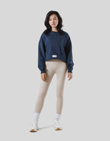 Woven Label Cropped Crewneck Sweat - Navy