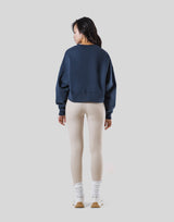 Woven Label Cropped Crewneck Sweat - Navy