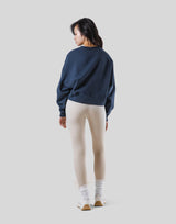 Woven Label Cropped Crewneck Sweat - Navy