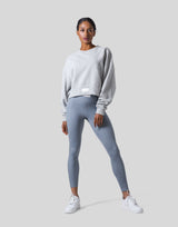 Woven Label Cropped Crewneck Sweat - Grey