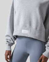 Woven Label Cropped Crewneck Sweat - Grey