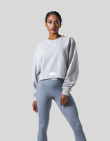Woven Label Cropped Crewneck Sweat - Grey