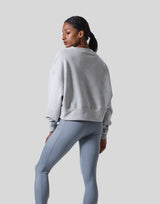 Woven Label Cropped Crewneck Sweat - Grey