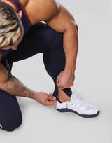 Stripe Logo Half Cut 3 Line Pants - Navy