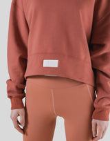 Woven Label Cropped Crewneck Sweat - Coral
