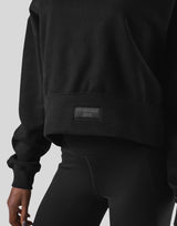 Woven Label Cropped Crewneck Sweat - Black