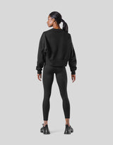 Woven Label Cropped Crewneck Sweat - Black