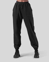 Woven Label Relax Sweat Pants - Black