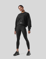 Woven Label Cropped Crewneck Sweat - Black