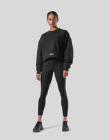 Woven Label Cropped Crewneck Sweat - Black