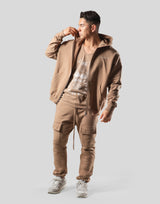 Mixed Flag ZipUp Hoodie - Beige